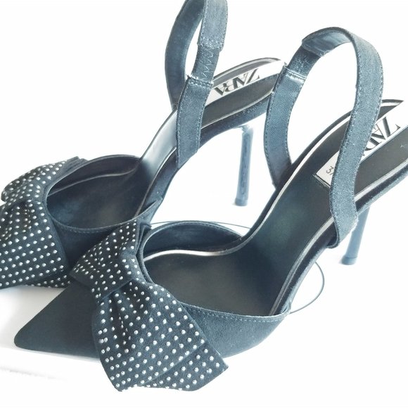 STUDDED HIGH HEEL SLINGBACK SHOES WITH BOW DETAIL - Picture 8 of 9